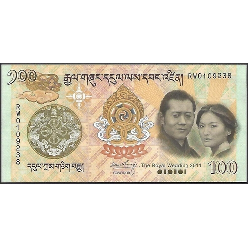 3 - COLLECTION.  Asia, small collection, including BHUTAN, Jigme Khesar Namgyel Wangchuk (2006-),  100 N... 