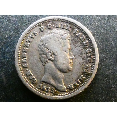 318 - ITALIAN STATES.  Sardinia, 25 Centesimi, 1833 F/P, eagle's head mintmark, legend 