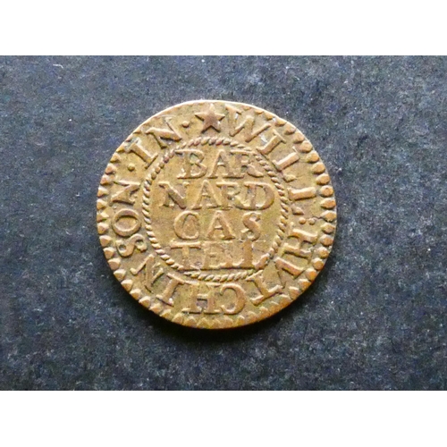 411 - TRADESMEN'S TOKENS, 17TH CENTURY.  Durham, Farthing, Barnard Castle, obverse; WILL HVTCHINSON IN, BA... 