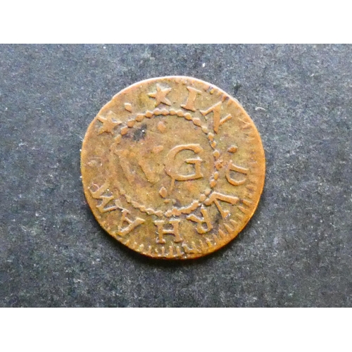 415 - TRADESMEN'S TOKENS, 17TH CENTURY.  Durham, Farthing, Durham, obverse; WILLIAM GREEVESON, two angels ... 