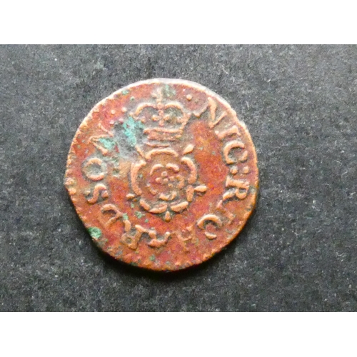 419 - TRADESMEN'S TOKENS, 17TH CENTURY.  Durham, Farthing, Durham, obverse; NIC RICHARDSON, crowned rose, ... 