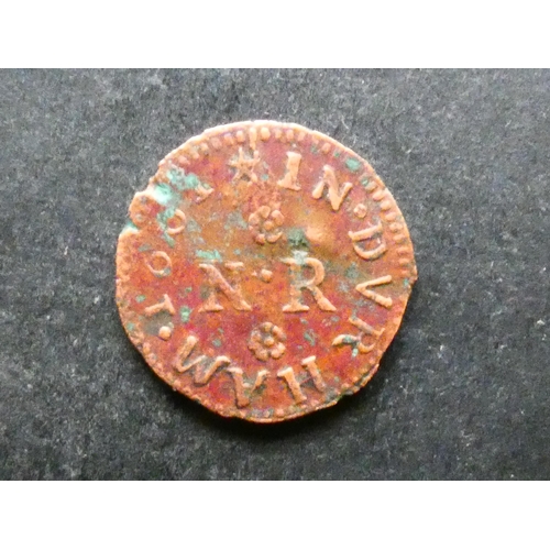 419 - TRADESMEN'S TOKENS, 17TH CENTURY.  Durham, Farthing, Durham, obverse; NIC RICHARDSON, crowned rose, ... 