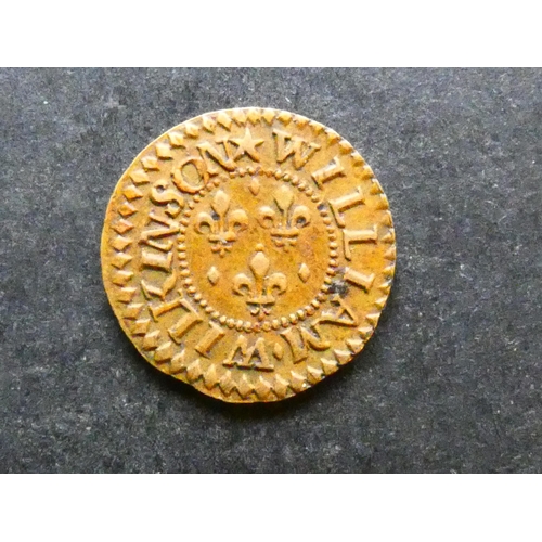 421 - TRADESMEN'S TOKENS, 17TH CENTURY.  Durham, Farthing, Durham, obverse; WILLIAM WILKINSON, three fleur... 