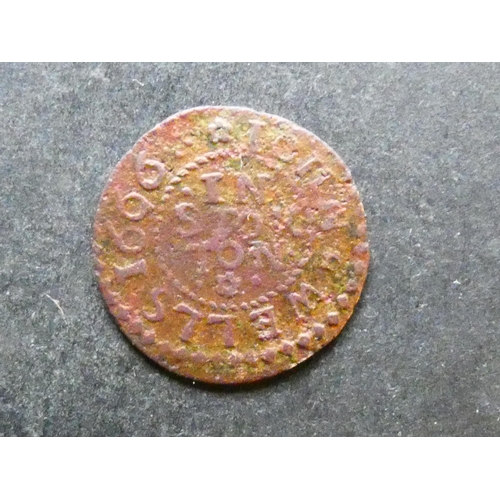 425 - TRADESMEN'S TOKENS, 17TH CENTURY.  Durham, Farthing, Stockton, obverse; IOHN WELLS 1666, IN STOCKTON... 