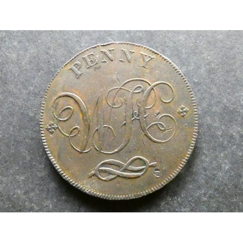 427 - TRADESMEN'S TOKENS, 18TH CENTURY.  Staffordshire, Penny, Stafford, 1801, obverse; arms of the boroug... 