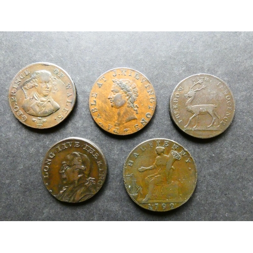 450 - TRADESMEN'S TOKENS, 18TH CENTURY.  Middlesex, 5x Halfpennies, including Kilvington's 1793 DH-346, Wh... 