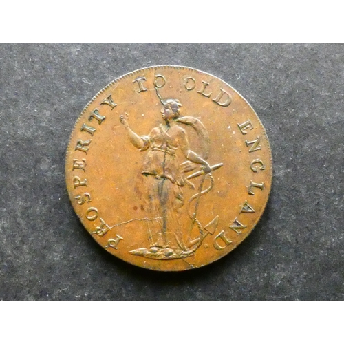 451 - TRADESMEN'S TOKENS, 18TH CENTURY.  Norfolk, Halfpenny, Norwich, obverse; PROSPERITY TO OLD ENGLAND, ... 