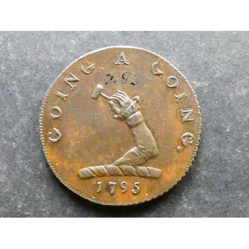 454 - TRADESMEN'S TOKENS, 18TH CENTURY.  Suffolk, Halfpenny, Bury, 1795, obverse; GOING. A. GOING., an arm... 