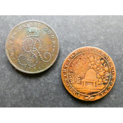 456 - TRADESMEN'S TOKENS, 18TH CENTURY.  Sussex, 2x Halfpennies, including Frant, 1794, FOR THE PUBLIC GOO... 