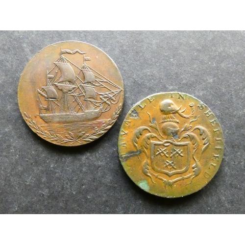 460 - TRADESMEN'S TOKENS, 18TH CENTURY.  Yorkshire, 2x Halfpennies, including Hull, 1791, obverse; arms, r... 