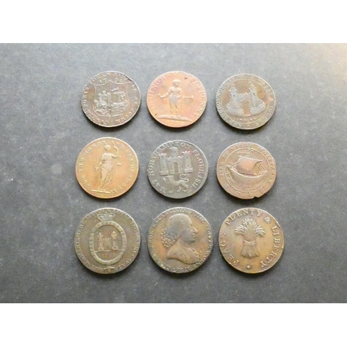 461 - TRADESMEN'S TOKENS, 18TH CENTURY.  England, 9x Halfpennies, various, including Cambridgeshire (Cambr... 