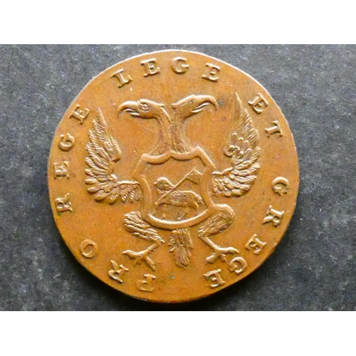 467 - TRADESMEN'S TOKENS, 18TH CENTURY.  Scotland, Perthshire, Halfpenny, Perth, 1797, obverse; a hank of ... 