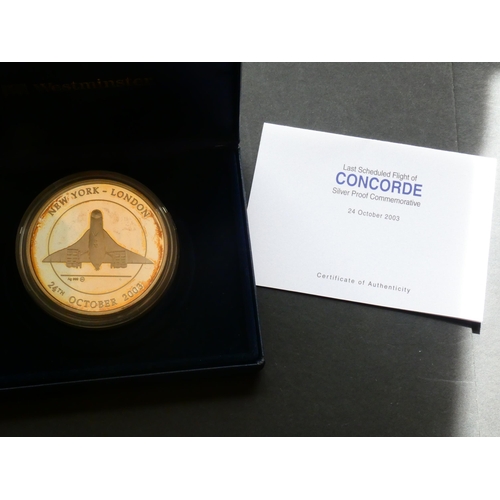 547 - MEDALLIONS, NATIONAL & LOCAL.  2003, final flight of Concorde, obverse; THE LAST SCHEDULED FLIGHT OF... 