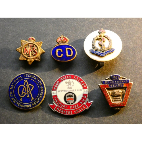 580 - BADGES.  NATIONAL FEDERATION OLD AGE PENSIONS ASSOCIATION brooch mounting.  NATIONAL UNION OF RAILWA... 