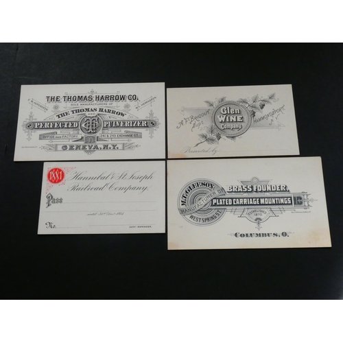 585 - VARIOUS.  USA, printers' advertising, etc., including railway pass; HANNIBAL & ST. JOSEPH RAILROAD C... 