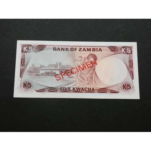 65 - ZAMBIA.  5 Kwacha, ND(1973), optd. SPECIMEN, P-15s, serial number 1/F 000000, UNC