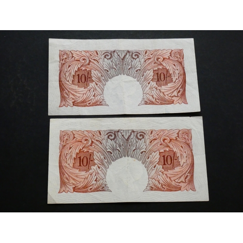 66 - GREAT BRITAIN, BANK OF ENGLAND.  10 Shillings.  Sign. PEPPIATT, B236 (BE23c), serial numbers 80U 988... 