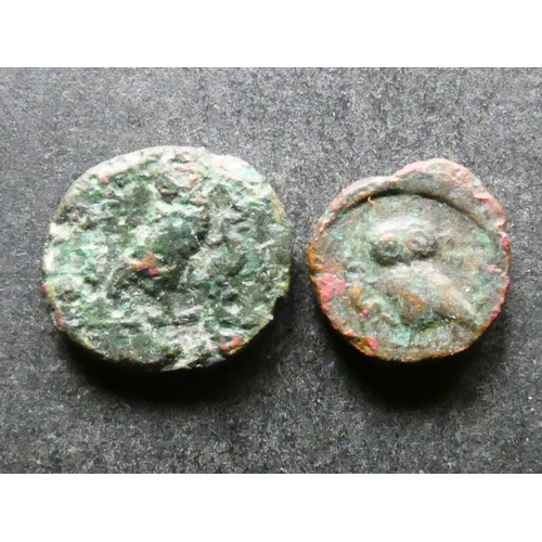 15 - GREEK.  Sicily, Kamarina, AE Trias, 10mm, 1.23g, 413-405 BCE, obverse Gorgon's head, reverse; [KAMA]... 