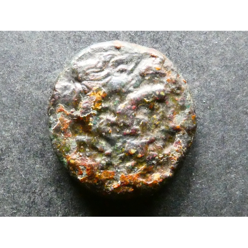 23 - GREEK.  Kyrenaica, AE18, 4.72g, of Kyrene, governorship of Magas, 300-377 BCE, obverse; diademed hea... 