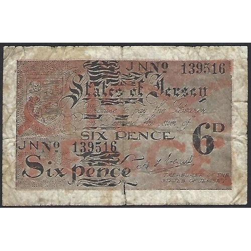 6 - GREAT BRITAIN.  Jersey, sixpence, WWII occupation issue, ND(1942-1945), sign. H.F. Ereaut, JE1 (P-1a... 