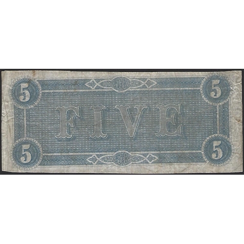 10 - CONFEDERATE STATES OF AMERICA. 5 Dollars, February 17th 1864, (seventh issue), P-67, NF.