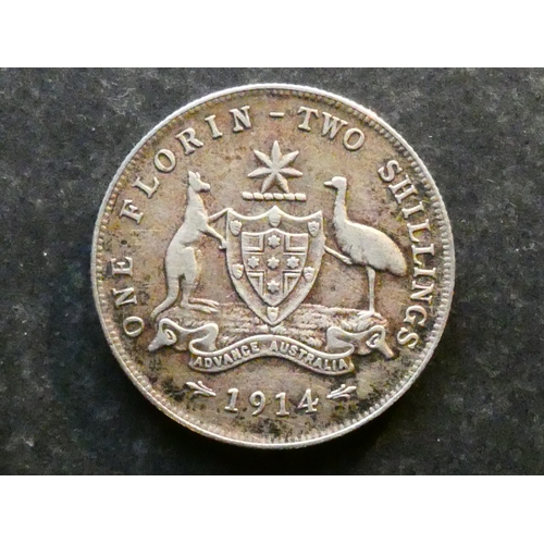 40 - AUSTRALIA.  Florin, 1914, London mint, KM27, Fine, light scratches.