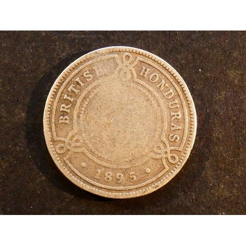 42 - BRITISH HONDURAS.  25 Cents, 1895, KM9, NVG, worn/VG, ek & scratches.