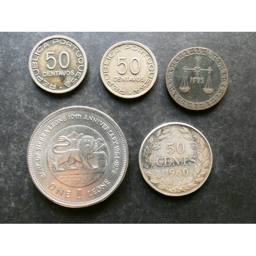 73 - COLLECTION, AFRICA.  Liberia, silver 50 Cent, 1960, together with Mozambique, 50 Centavos, 1936 x2, ... 