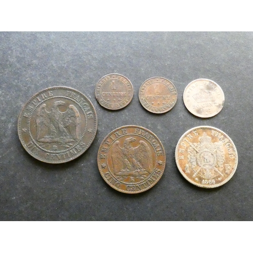 51 - FRANCE.  1 Centime (1875A, 1877A), 5 Centimes (1862K), 10 Centimes (1854BB), 20 Centimes (1867A) and... 