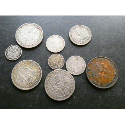 68 - SOUTH AFRICA.  Penny (1940, no star after date), Threepence (1893 x2), Sixpence (1893 x2), Shilling ... 