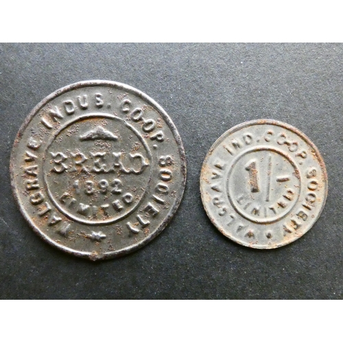 89 - CO-OP TOKENS.  Northamptonshire, Walgrave, obverse; WALGRAVE IND. CO-OP. SOCIETY LIMITED, 1/-, 22mm,... 