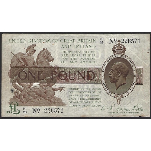 3 - GREAT BRITAIN, TREASURY. 1 Pound, ND(1923-1927), sign. N.F. WARREN-FISHER, second issue; “GREAT BRIT... 