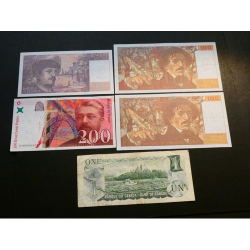 2 - COLLECTION.  WORLD, including Canada, $1, 1973, P-85, together with France; 20 Francs, 1995, P-151h,... 