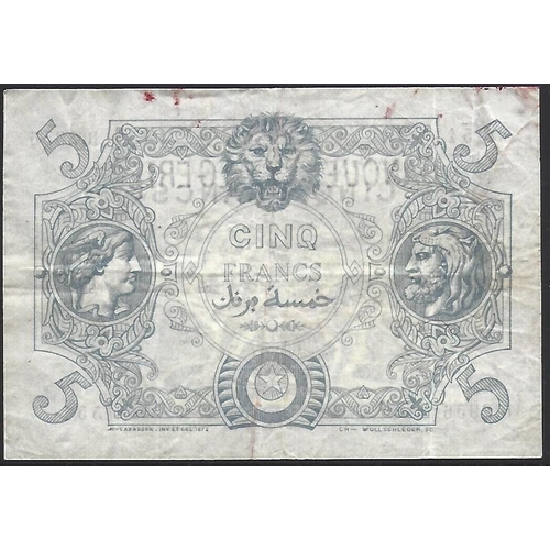 6 - ALGERIA.  5 Francs, 27 Juin 1924, P-71b, VF, light marks and creasing.