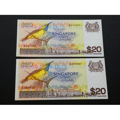 13 - SINGAPORE.  2x 20 Dollars, ND(1979), Concorde on back, P-12, UNC  (2)