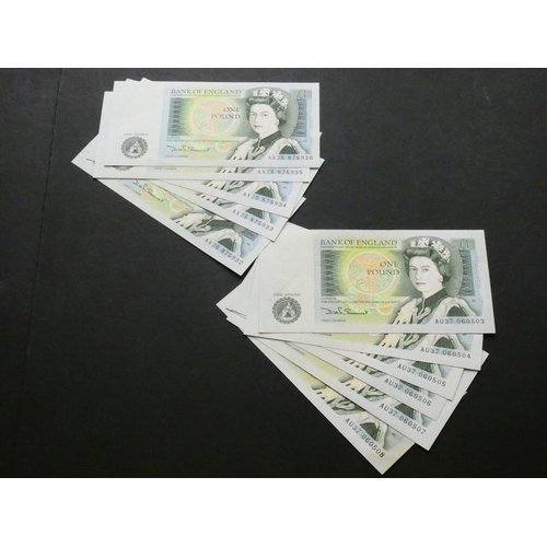 26 - GREAT BRITAIN, BANK OF ENGLAND.  1 Pound.  Sign. SOMERSET, B341 (BE87c), consecutive run of six note... 