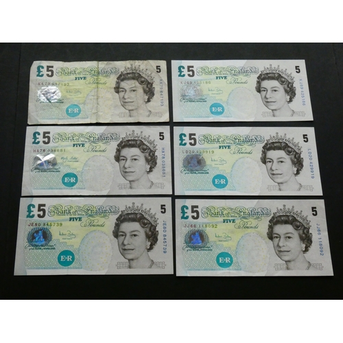 32 - GREAT BRITAIN, BANK OF ENGLAND.  5 Pounds.  Various, including LOWTHER, B393 (BE125b), first series,... 