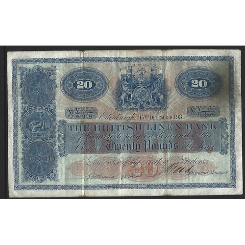 36 - SCOTLAND. British Linen Bank. 20 Pounds, 15th December 1931, hand-signed p General manager & p Accot... 