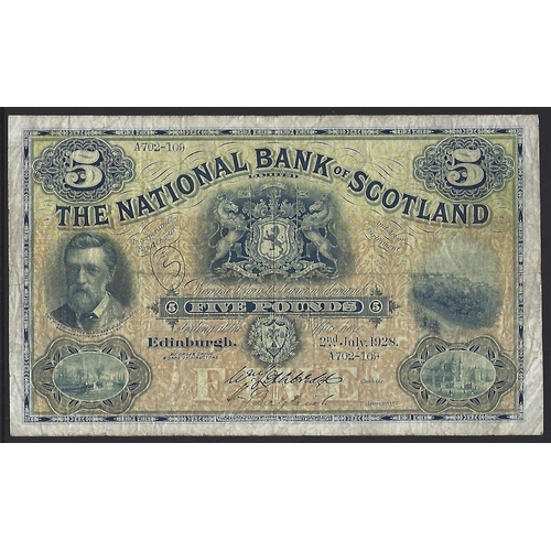 41 - SCOTLAND. The National Bank of Scotland Limited. 5 Pounds, 2nd July 1928, sign. W. Lethbridge and ha... 