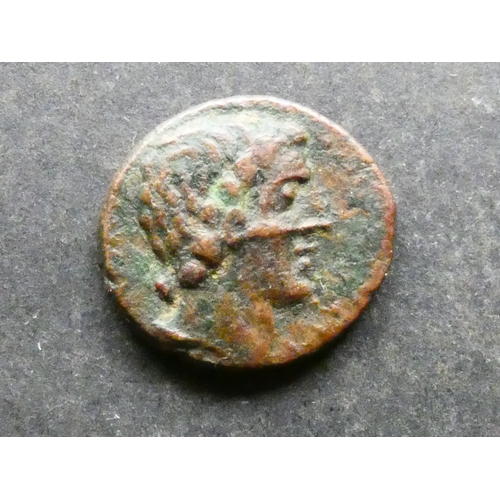 88 - GREEK.  Hispania, Romano-Celtiberian coinage, AE20, 5.86g, 3rd to 2nd century BCE, obverse; young ma... 