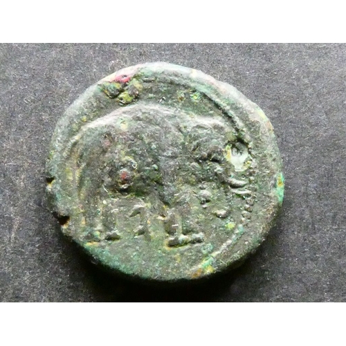 92 - GREEK.  Italy, Etruria, AE18, 4.35g, of uncertain mint in Chiana valley, 3rd Century BCE, obverse; b... 