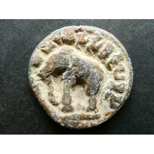 118 - INDIA.  Elephant Maharathis of central Karnataka region (circa 100 BCE), lead Double Karshapana, 30m... 