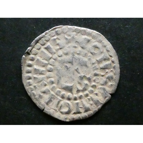 119 - FEUDAL FRANCE.  Silver Denier, 1.06g, of Herbert I, the “Wake dog” of Maine (1015-1036), obverse; + ... 