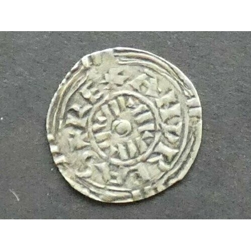 122 - HUNGARY.  Andreas I of Árpád (1046-1060), Silver Denar, 15mm, 0.4g, obverse; + ANDREAS, cross of thr... 