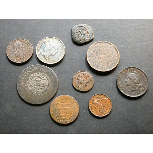 141 - COLLECTION.  World, including TURKEY, billon 5 Kurush, AH 1223, year 26, together with SPAIN, 8 Mara... 