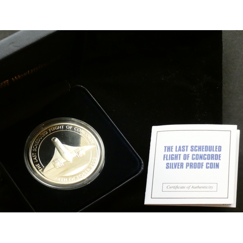 160 - EAST CARIBBEAN STATES.  10 Dollars, 2003, last flight of Concorde, silver Proof, FDC, cased, with CO... 