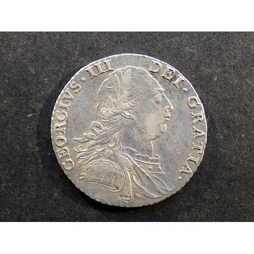 201 - UNITED KINGDOM. Shilling.  1787, no stop above bust, and without semée of hearts in Hanoverian shiel... 