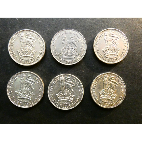 206 - UNITED KINGDOM.  Shillings.  1924, 1928, 1931, 1933, 1934 and 1936, VF to EF  (6)