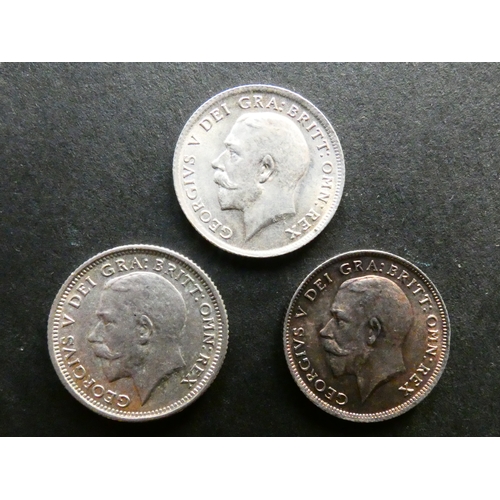 214 - UNITED KINGDOM.  Sixpences.  1918, 1919 and 1926 (2nd coinage), GVF to NEF, toning and contact marks... 