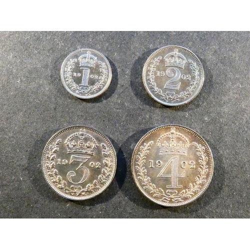 216 - UNITED KINGDOM.  Maundy money.  Set of 1, 2, 3, and 4 Pence, 1902, S-3985, UNC, toned.